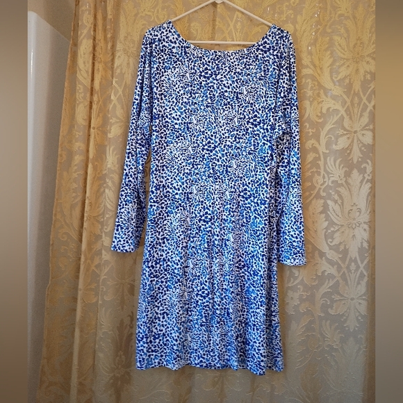 NWOT Lilly Pulitzer  Bryson Long Sleeve Blue and White Leopard Print Dress - Picture 14 of 14